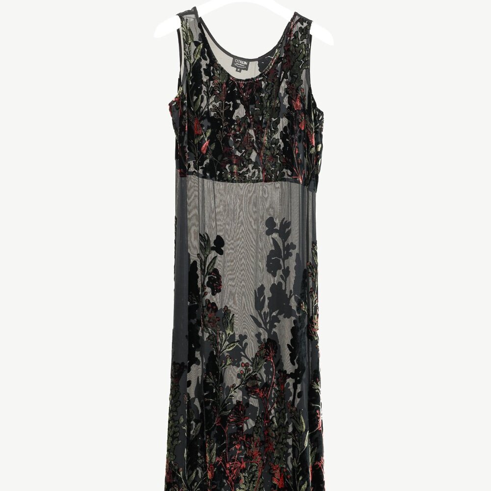 Citron Santa Monica Black Sheer Floral-Burnout Velvet Maxi Dress